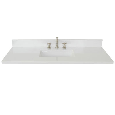 49 in. White Quartz Top with Single White Ceramic Rectangular Sink -  Bellaterra Home, 430002-49-QWR