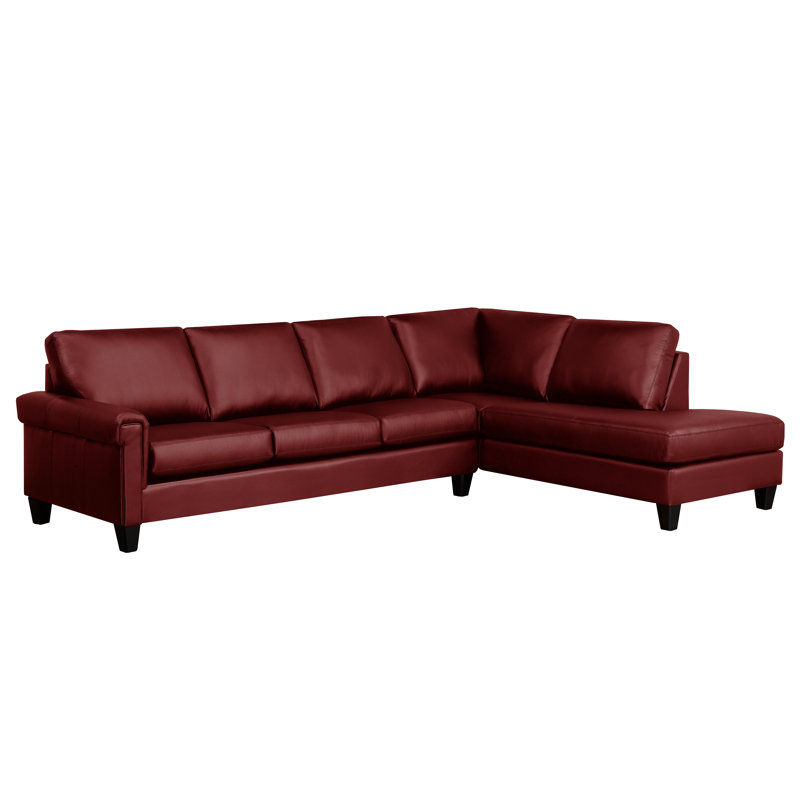 Canapé et méridienne Honcut de 121 po de largeur, Cuir véritable marron rouge, Orienté à droite (vu de face)