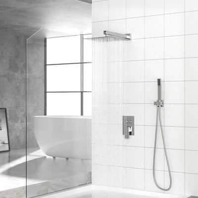10 Inch Square Dual Shower Head System - Wall Mounted With Handheld Spray