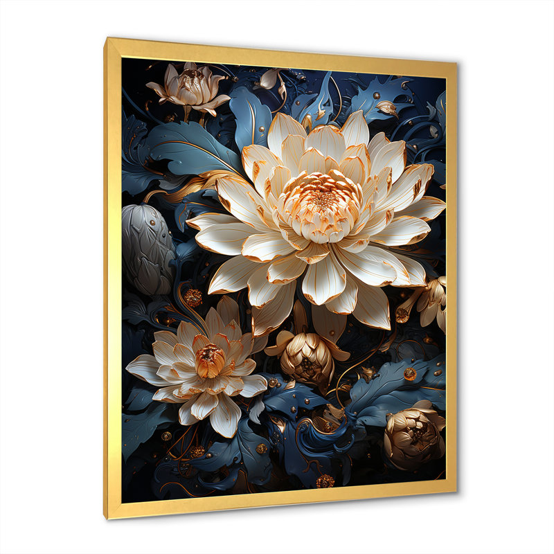 Opulentes reflets lotus, Cadre photo doré simple, H 32 po x l 16 po x P 1 po