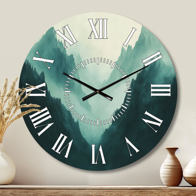 Horloge murale Teal Mist Mountain Peaks - Rustic