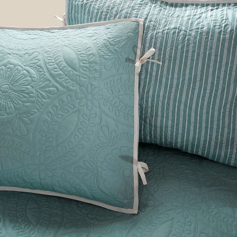 6 housses de lit de jour réversibles en bleu, taille simple, motif médaillon, avec housse, 3 taies décoratives et coussin décoratif bleu, 6 pièces, lit simple