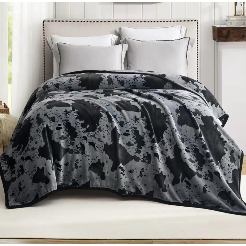 Couverture de lit en microfibre 5 po, Motif abstrait gris / noir