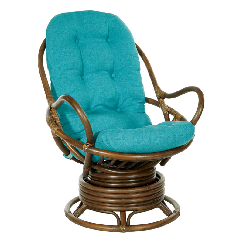 Fauteuil papasan pivotant en polyester touffeté de 28,75 po de large Lundell, 100 % polyester bleu, gris