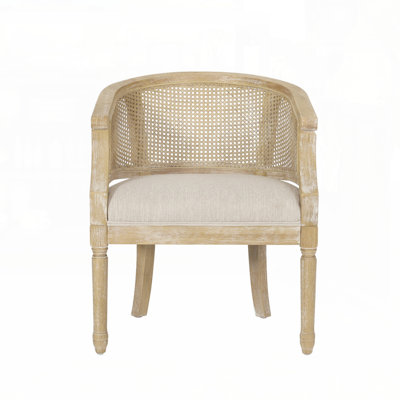 French Country Inspired Accent Chair with Weathered Rubber Wood and Cane Webbing, for Elegant Home Decor