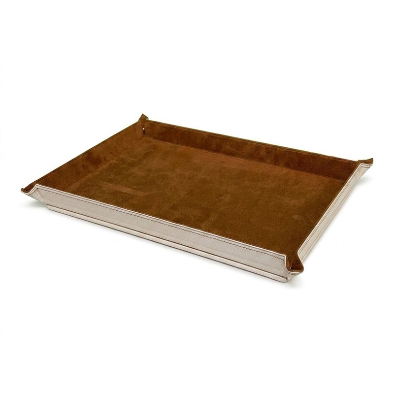 Leather Clutter & Wardrobe Jewelry Display Tray, Ivory/Brown