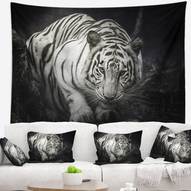 Tapisserie blanche de tigre Animal, H 68 po x l 80 po