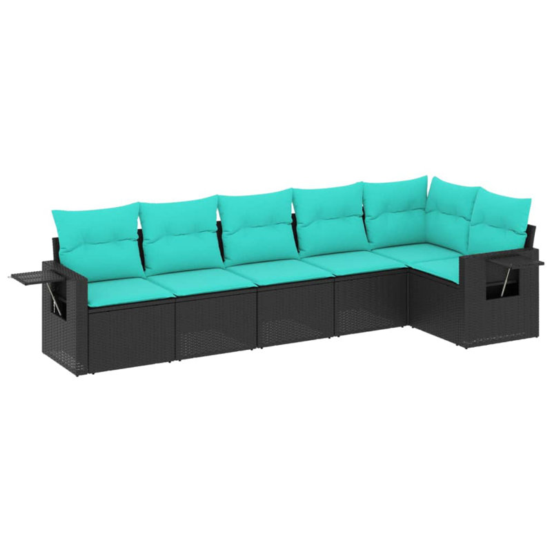  Ensemble de canapé de patio 6 pièces avec coussins en rotin de polyester noir