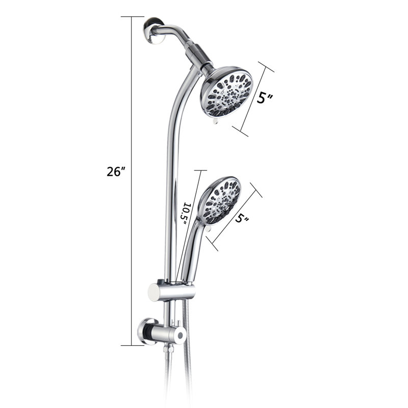 Finish Dual Shower - Stainless Steel Slide Bar, 7 Function Rain, Wall Mounted, 1.8 Gpm Flow Rate 7-setting Head , 59" Hose, Abs