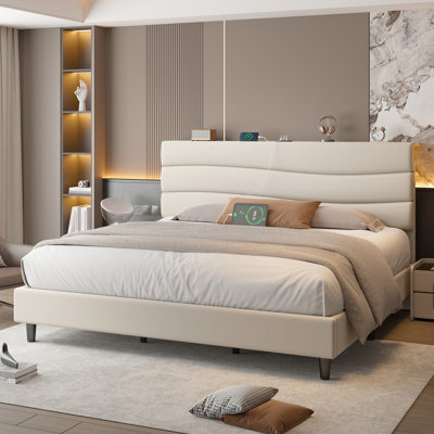 Upholstered Storage Bed with Charging Station