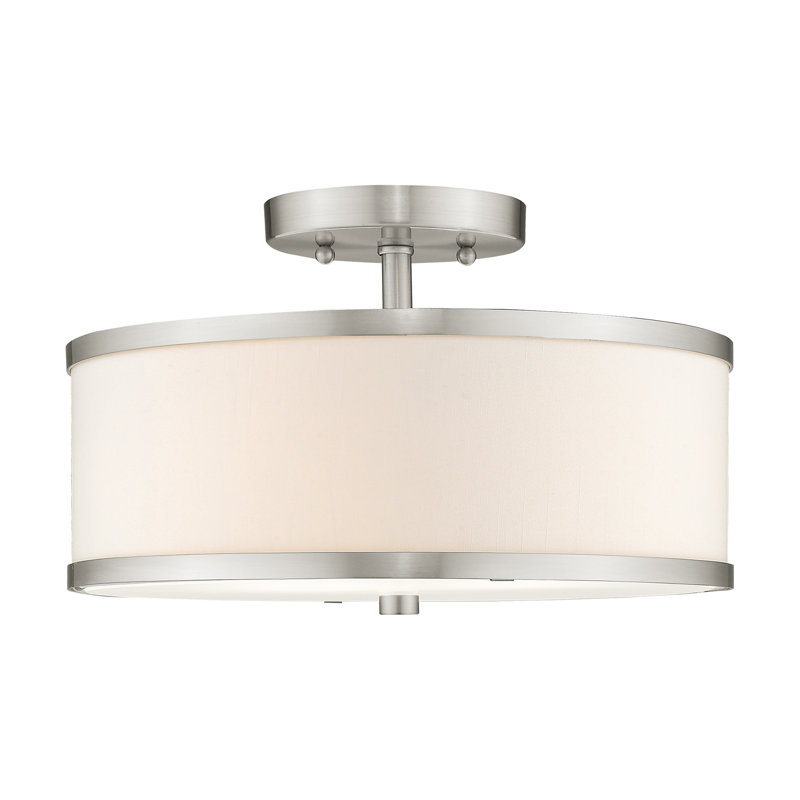Berthine Fabric Semi Flush Mount, Off-White, Brushed Nickel, 8" H x 13" W x 13" D
