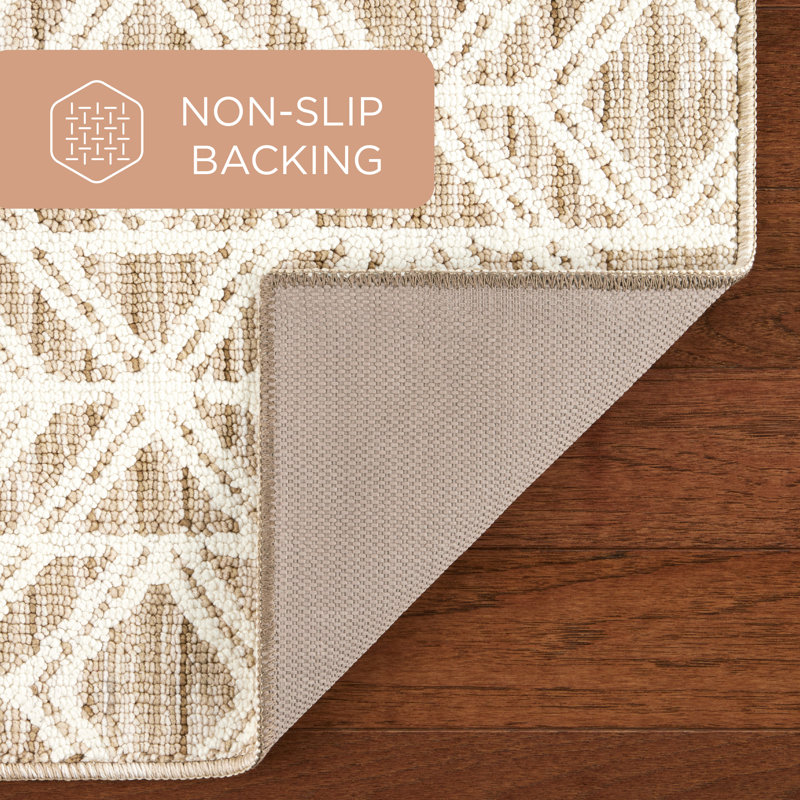 Beige and White Tufted Synthetic Rectangular Rug, 24" x 40"