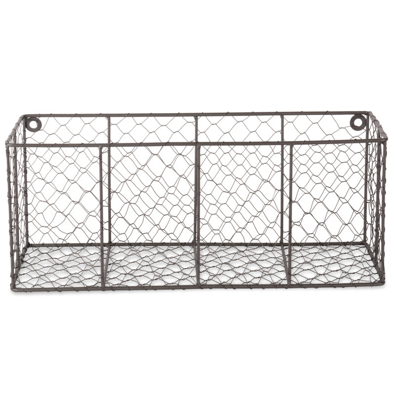 Deloatch Metal Wall Organizer with Wall Baskets, Rustic Bronze, 7" H x 6.7" W x 17.73" D