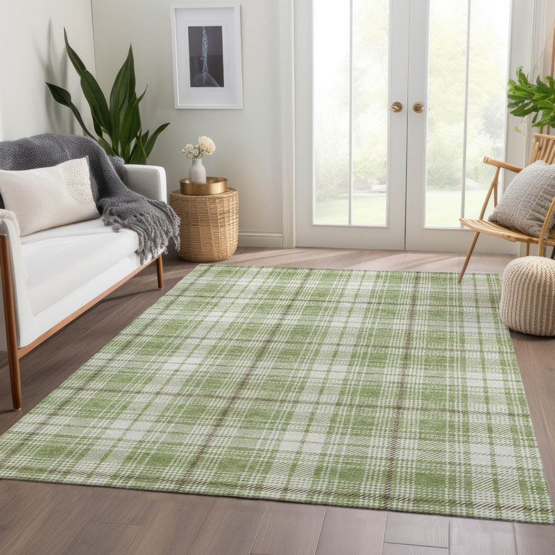 Premium Machine Washable Lyndhurst AMF993 Plaid Rug, Rectangle 9' x 12'