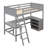  Loft Bed with Built-in Desk and Shelves, Multi-Functional Wooden Frame for Study and Storage-815052852