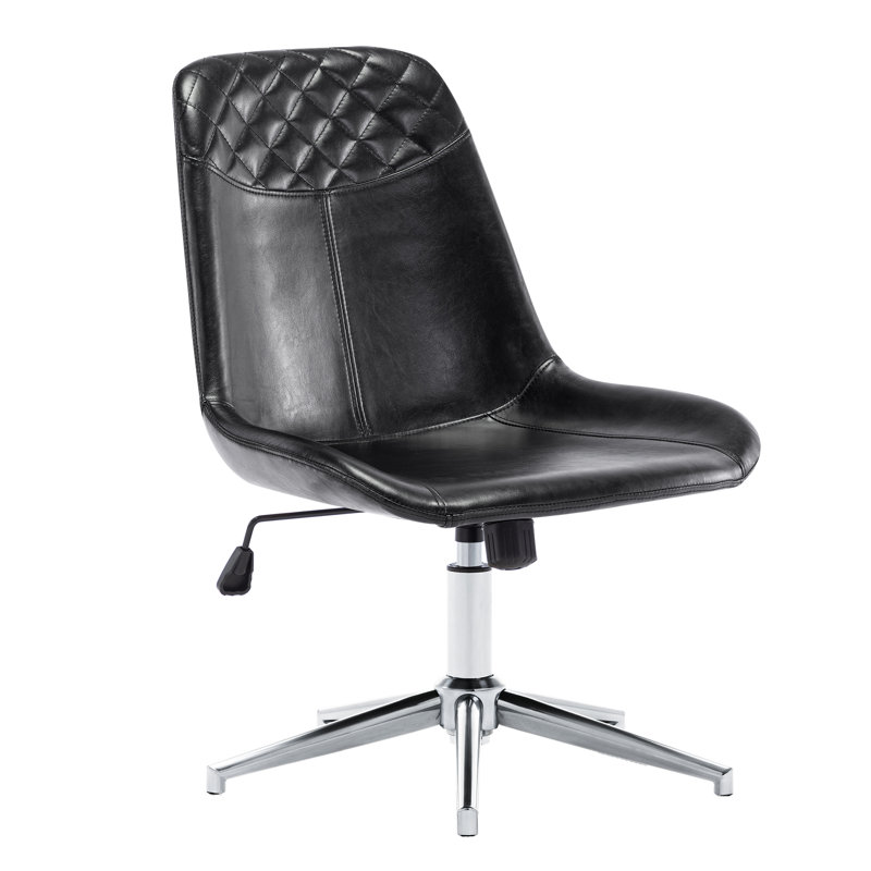 Mariello 23" Wide Adjustable Height Leather Swicel Office Chair With Quilted Backrest, Silver, Black
