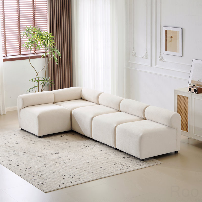 Basic Sectional Sofa, 5-Piece L-Shaped Modular Free Combination  Sofa Couch