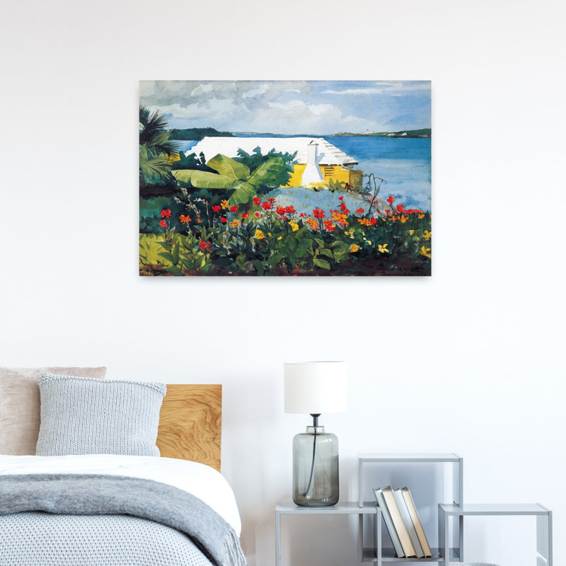 «Flower Garden and Bungalow, Bermuda, 1899», reproduction d'art classique classique, H 24 po x l 36 po