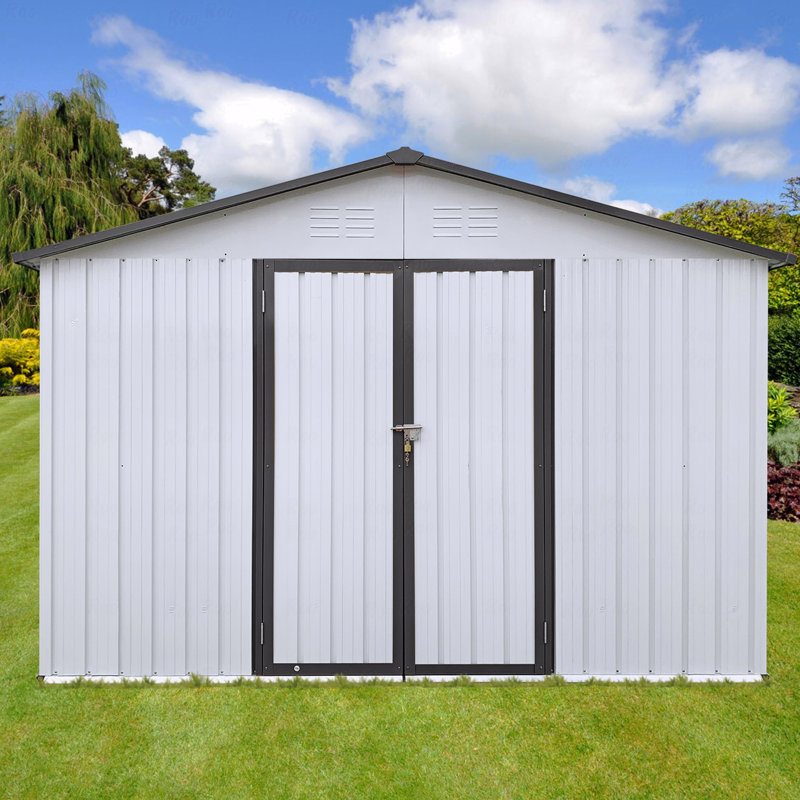 Metal Garden Sheds 12Ftx10ft Outdoor Storage Sheds, 79.9" H x 121.2" W x 147.6" D, White/Gray