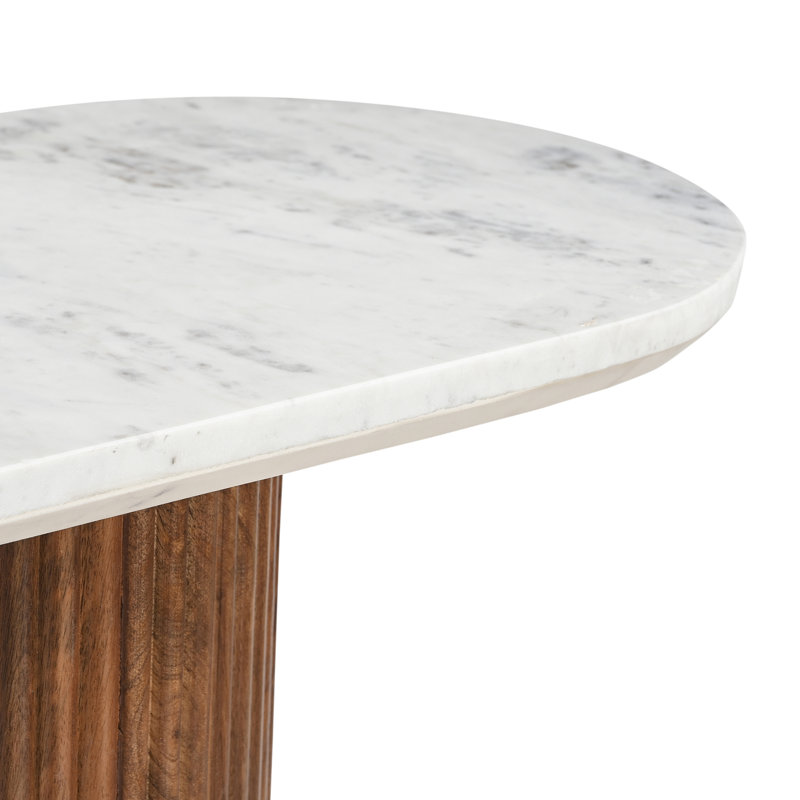 Console Mid-Century moderne en bois massif et marbre, Blanc / bois moyen