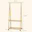 HOMCOM Bamboo Clothes Rail Rack 2 Hooks Open Wheels Natural Wood Effect