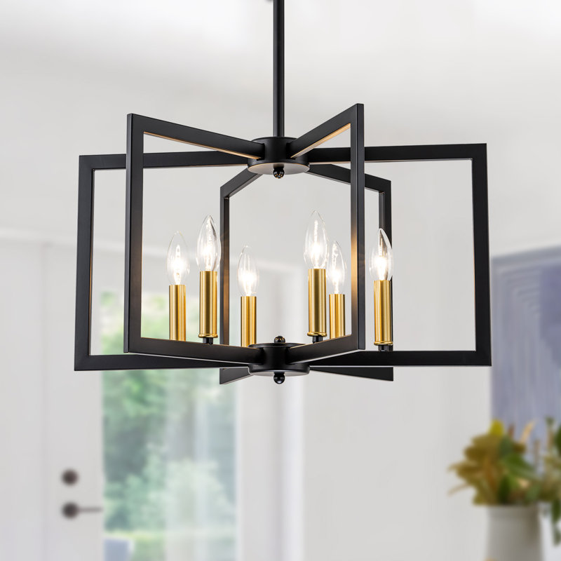 Lustre géométrique de style campagnard 6/8 lumières, Noir mat / Or, H 11,81 po x l 21,65 po x P 21,65 po