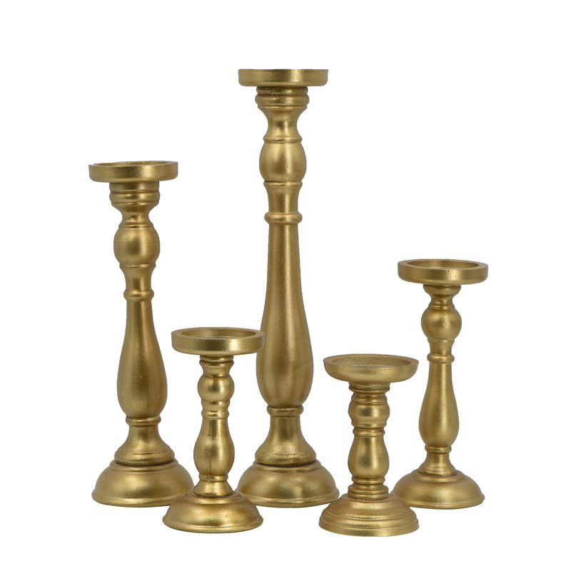 S/5 Black Turned Wood Candle Holders, Assorted Heights, Black