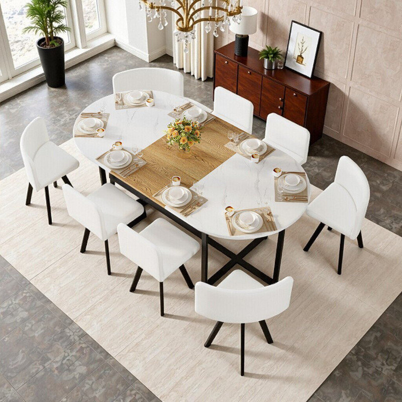 Ensemble de table de salle à manger 9 pièces 9 pièces, Blanc / bois