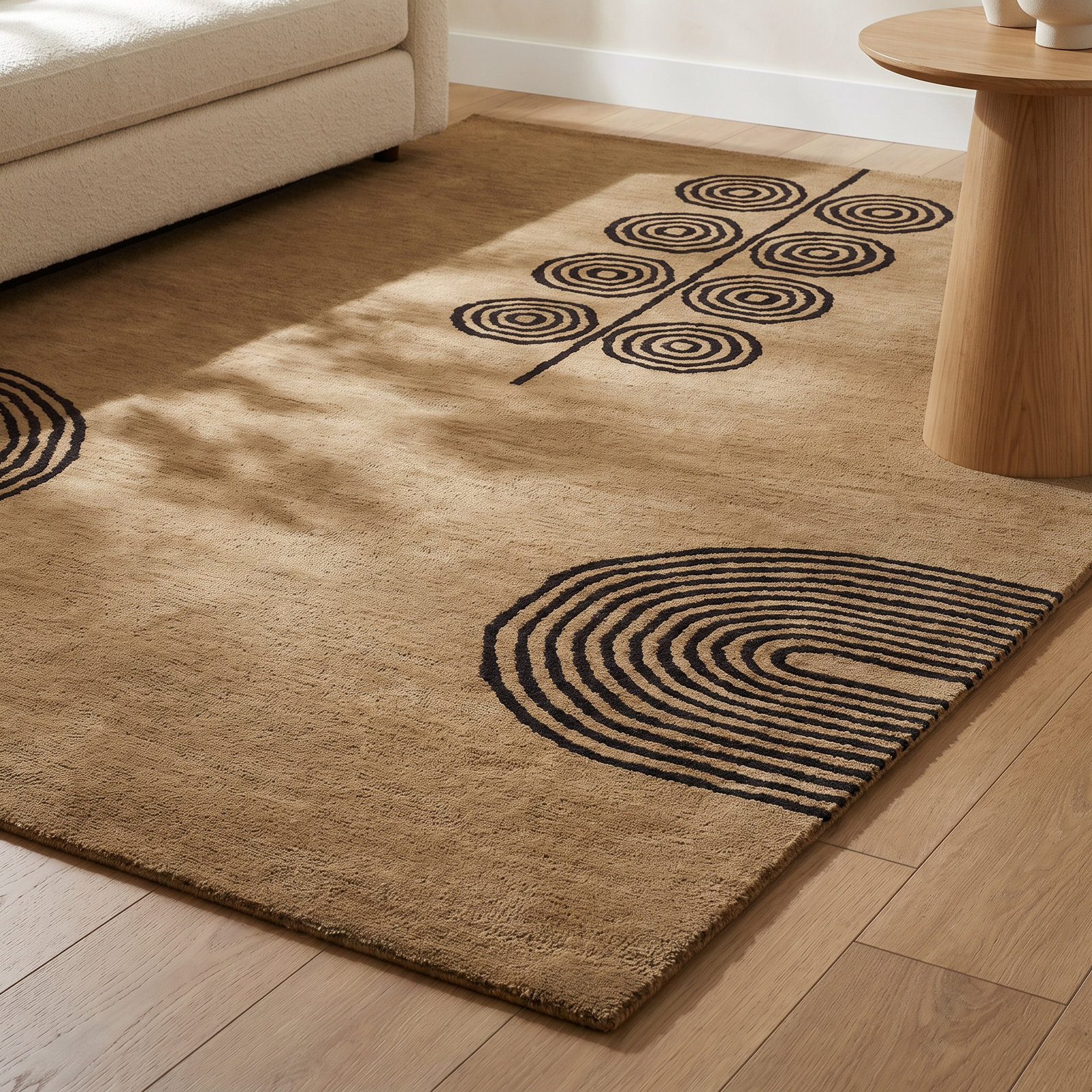 Yasi Beige Hand-Tufted Geometric Wool Rug, Rectangle 9' x 12'