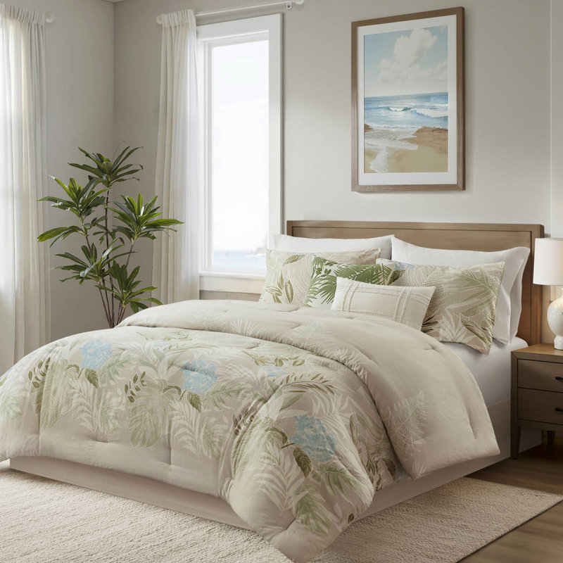 Édredon très grand 6 pièces avec jupe de lit et taies décoratives aux superbes teintes tropicales, détails de broderie, coton lavable à la machine, y compris les coussins décoratifs