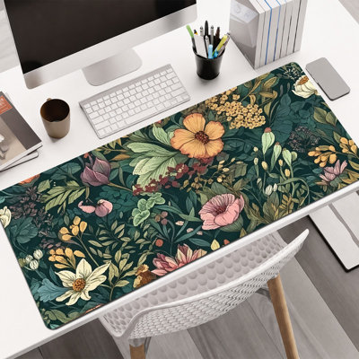  Rubber Mouse Pad, Smooth Microfiber Surface, Non-Slip Base, Rounded Edge Decorative Mouse Mat for Office & Gaming,16×36 Inch ,Green Botanical Vintage Motif
