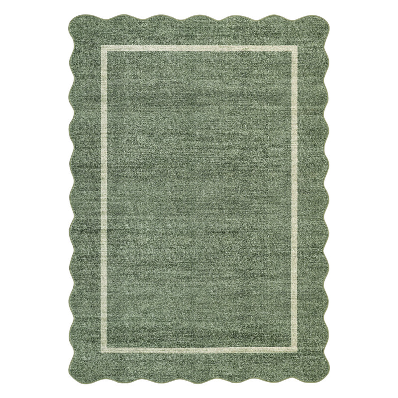Scalloped Machine Washable Rug Non-Slip Bordered Floor Mats Non-Shedding Soft Low Pile Modern Accent Rugs for Living Room Bedroom Office