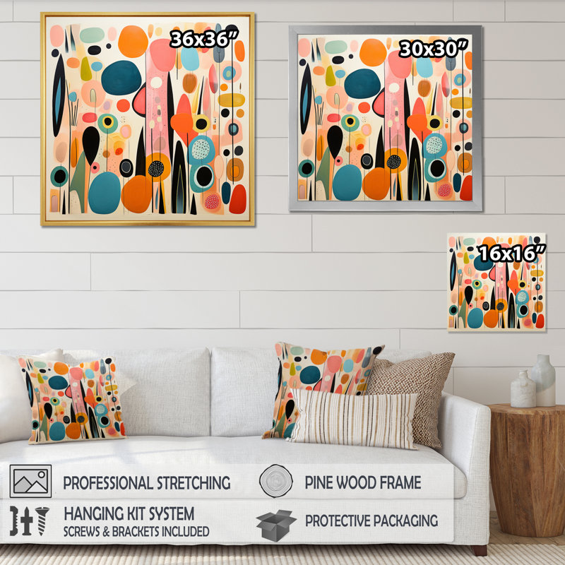 Pink Mid Century Playful Patterns II - Abstract Midcentury Wall Art, Wrapped Canvas, 36" H x 36" W, No Frame