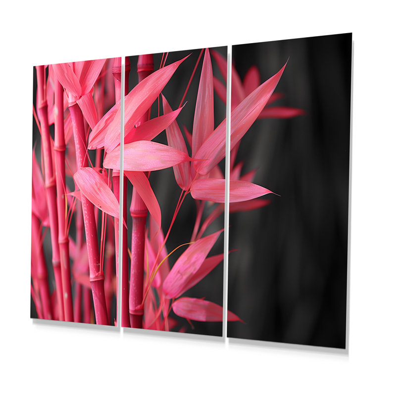 Ensemble de salon art mural bambou rose et noir, Sans cadre, H 28 po x l 36 po