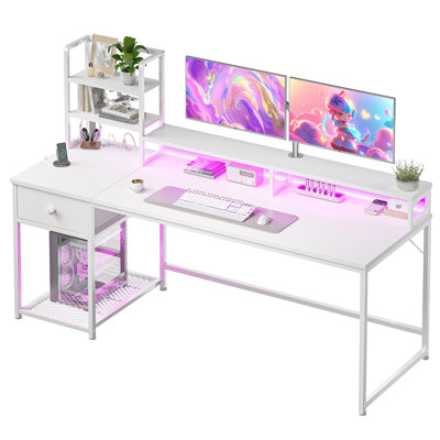 Iron Computer Desk with Built-In Electrical Outlet