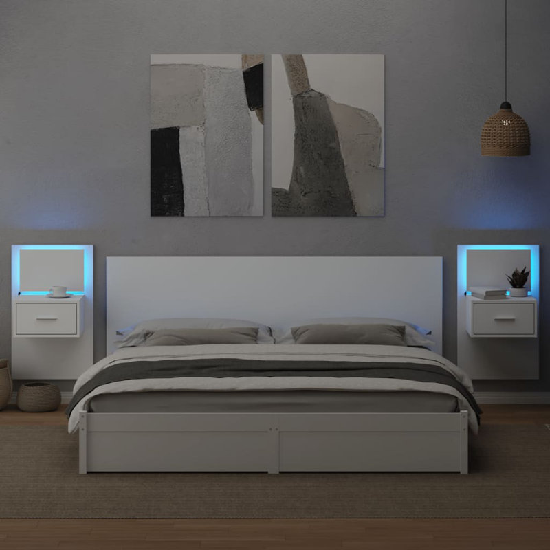 200cm W Bedside Table, White