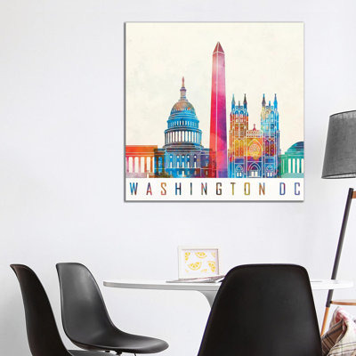 Washington Dc Landmarks Watercolour 1 Piece Wrapped Canvas Painting