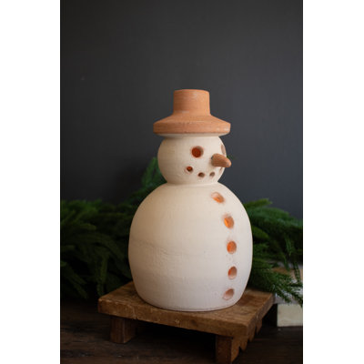 Terracotta Snowman Holiday Lantern