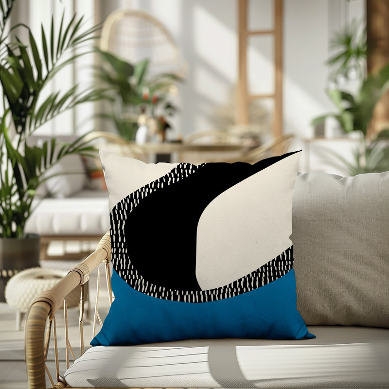 Coussin carré intérieur / extérieur pia, H 19 po x l 19 po, Turquoise / noir / blanc cassé