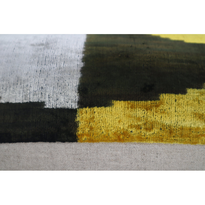 Velvet Lumbar Pillow Cover & Insert, Blue/Gray/Yellow Geometric 1