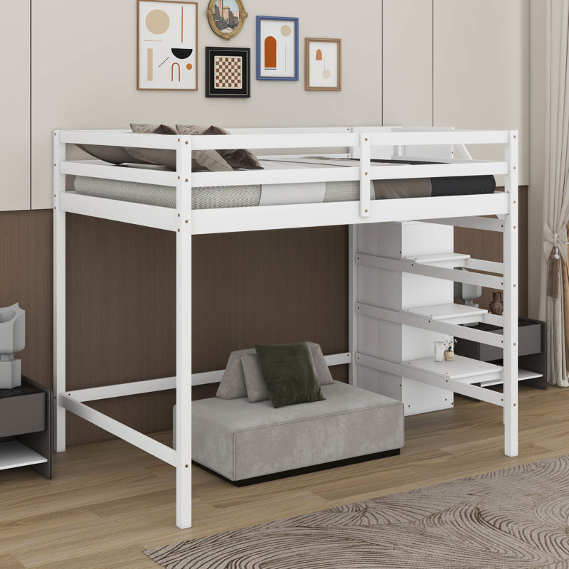 Lit mezzanine double avec garde-robe, Blanc