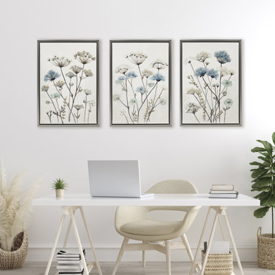 Ensemble de 3 cadres de jardin flottants neutres et bleus, design par Patricia Pinto