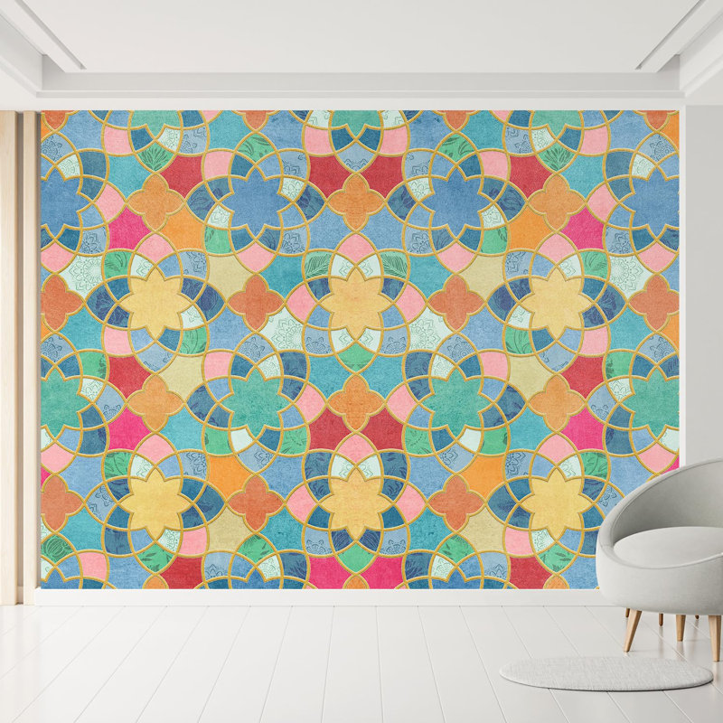 Colourful Moroccan Tile Rich Patterns in Bright Pastels, 144" L x 120" W
