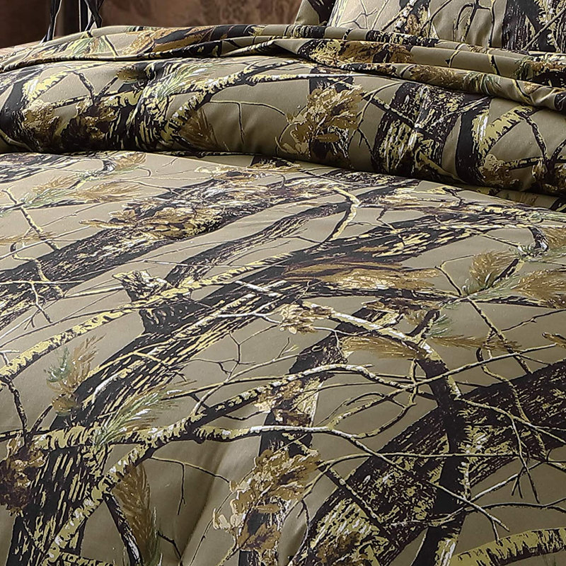 Nature Forest Woods Camouflage Comforter Set Cabin Lodge Bedding Set, Natural, Queen Comforter  + 2 Standard Shams
