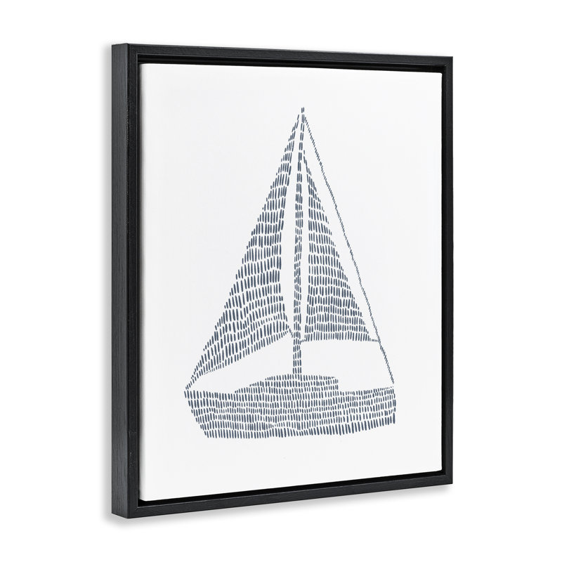«Minimal Sail Boat», art mural encadré noir par Jetty Home, LLC, Cadre flottant noir de jais, H 21 po x l 17 po