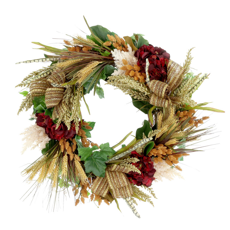 Couronne d'automne 26 po avec hortensias et boucles