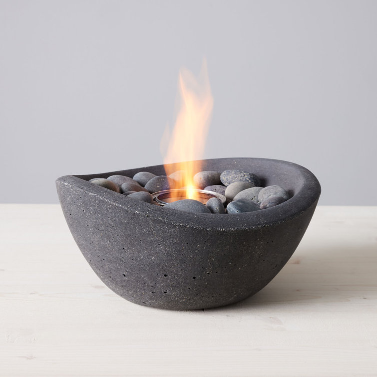 TerraFlame Wave Concrete Table Top Gel Fuel Fire Bowl - Indoor and