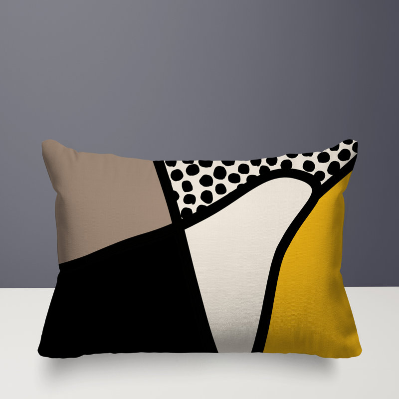 Coussin lombaire réversible intérieur / extérieur Jai Abstract, H 14 po x l 20 po, Jaune