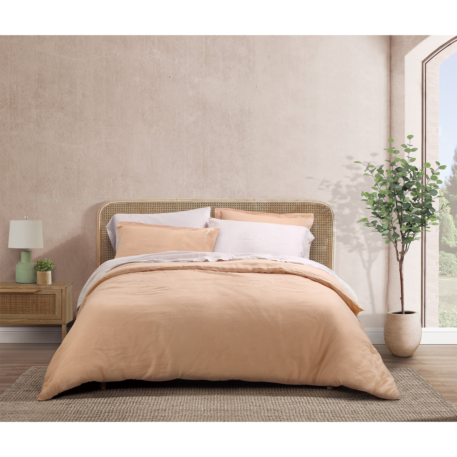 Frazier 100% Linen Machine Woven Sheet Set, Queen Sheet Set with 2 Pillowcases, Apricot