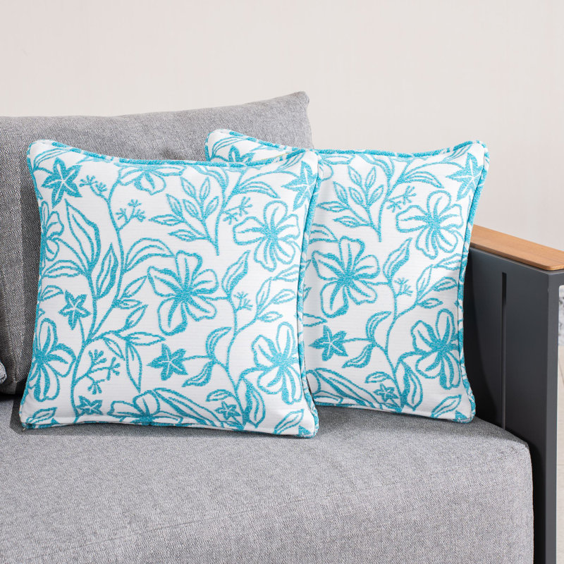 Housse et insert de coussin réversible intérieur / extérieur en coton, Motif floral bleu